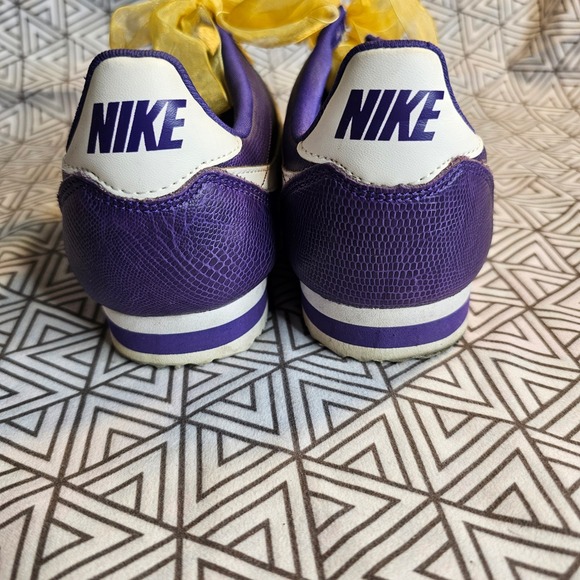 Nike Cortez Purple Leather Retro Womens Sneakers 8.5 gold ribbon laces - Picture 5 of 12